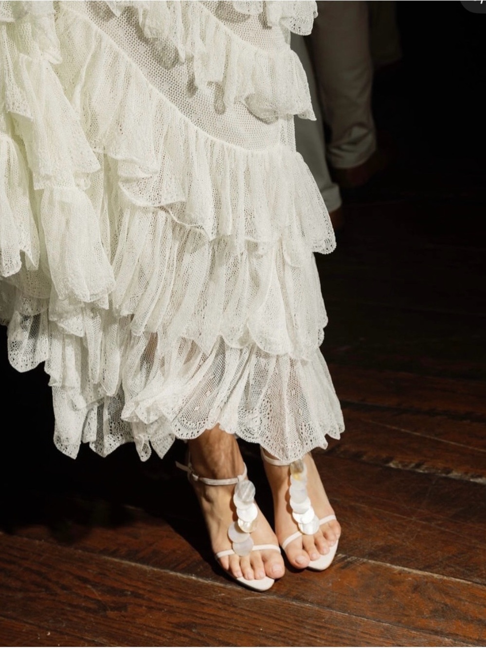 RAYE White T-Strap Embellished Block Heels